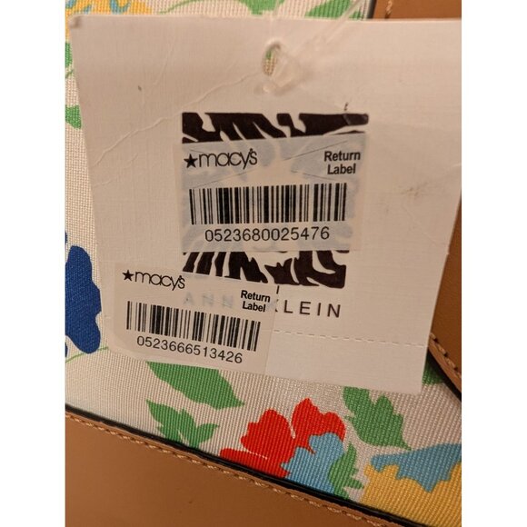 Anne Klein Floral Tote Bag Tan Faux Leather Accents & Chain Straps Lion Logo NWT - Picture 6 of 16